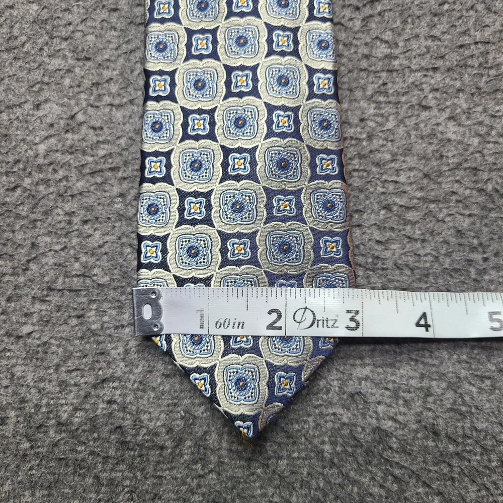 Bruno Piattelli Necktie Mens OS Blue Silver Excellent‎ Silk Geometric Medallion